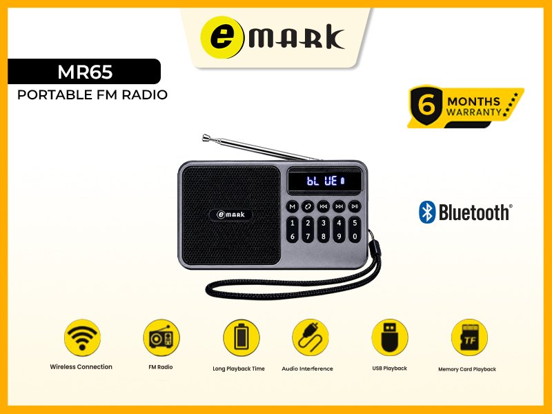 MR65 Portable FM Radio — specification sheet 1 of 1